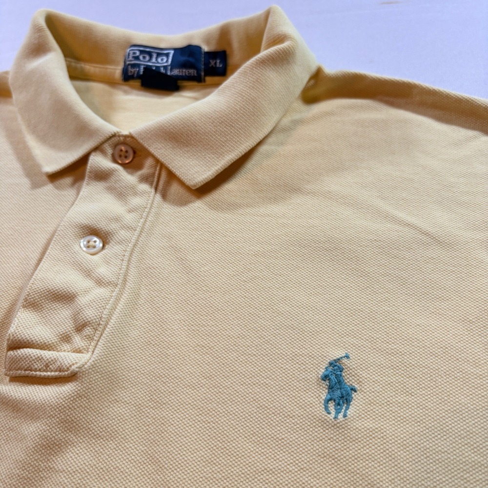 Polo Ralph Lauren Polo Shirt Mens XL Yellow Pique Cotton Short Sleeve Casual